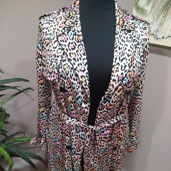 BCBG Maxazria Multi Color Animal Print Trench Style Duster - Picture 2 of 16